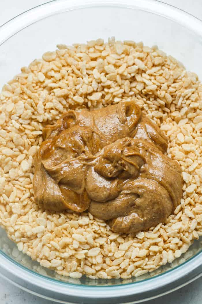Rice cereal with peanut butter.