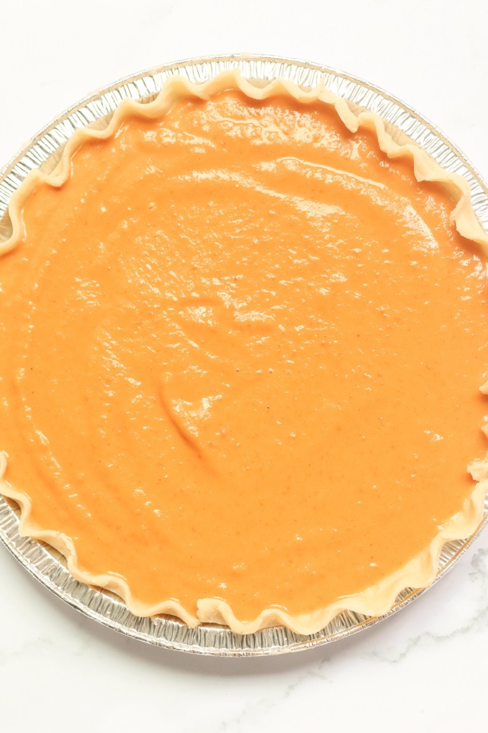 Orange batter with pie crust.