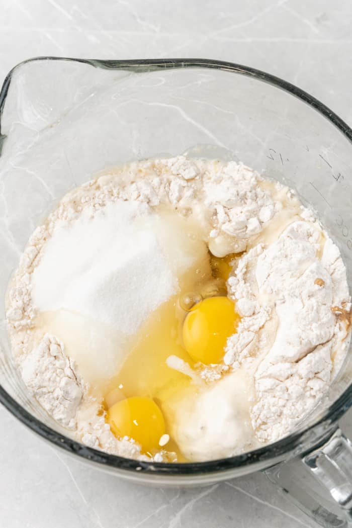 Eggs, flour, and sugar.