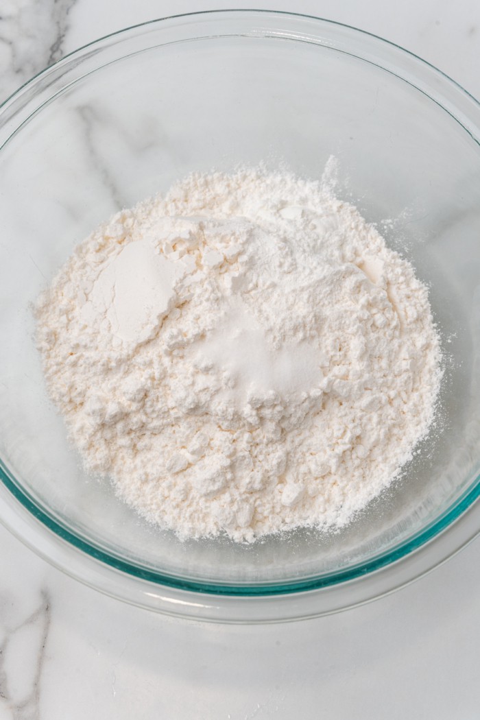 Flour salt in bowl.