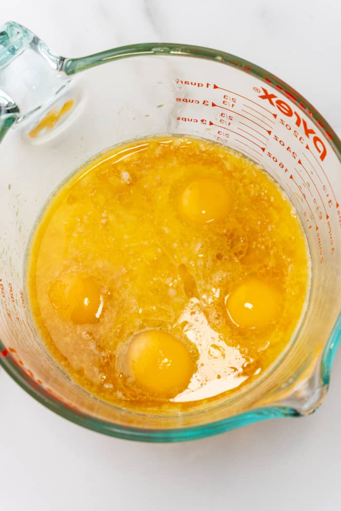 Eggs in large glass cup.