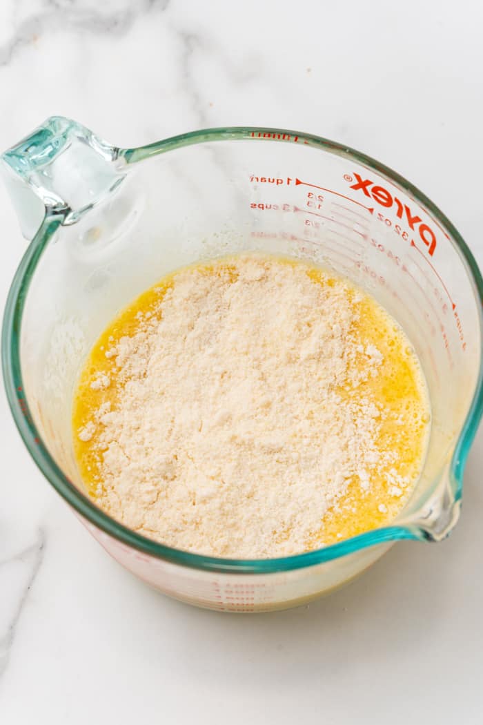 Whisked eggs with almond flour.