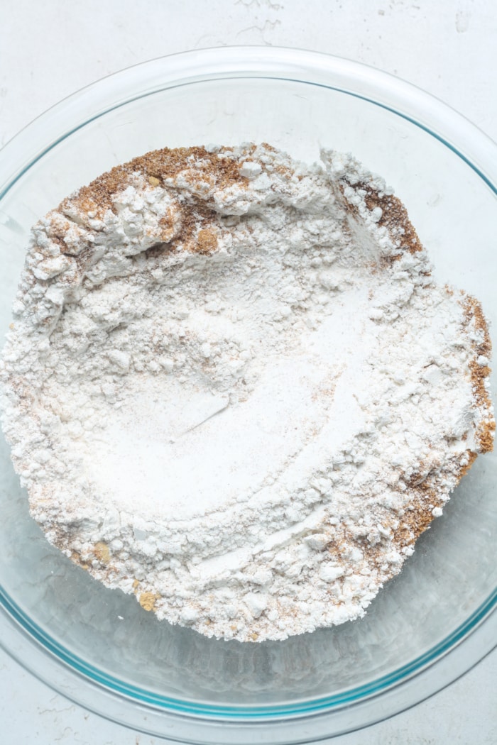 Flour and coconut sugar in mixing bowl.