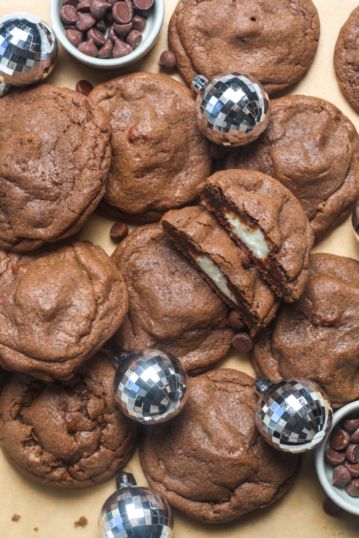 Gooey chocolate cookies with decorations.