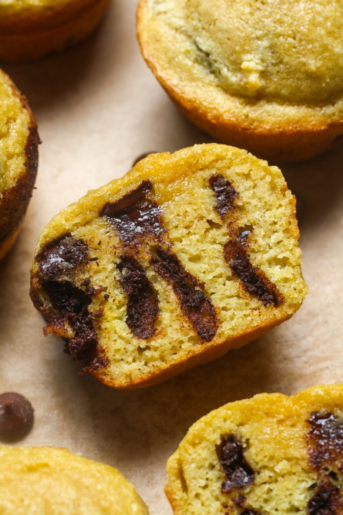 Close up of Paleo chocolate chip muffin.