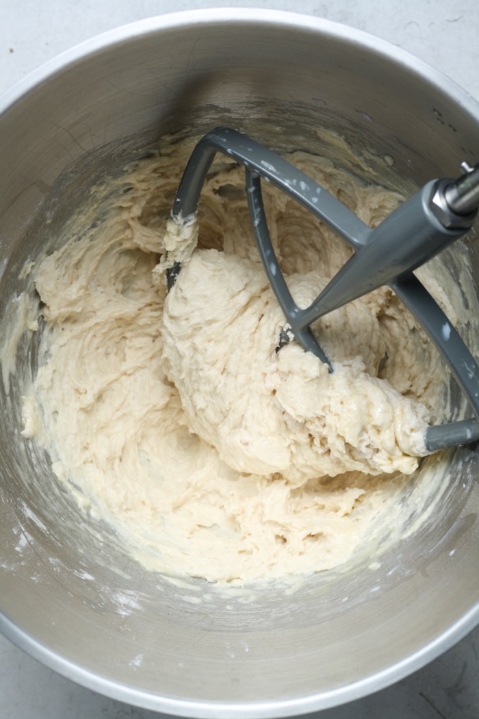 Thick dough with paddle attachment.