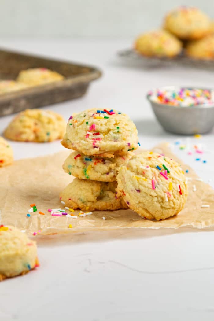 Stack of Funfetti cookies.