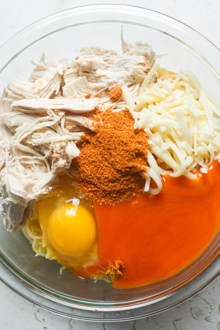 Hot sauce, spices, and egg.
