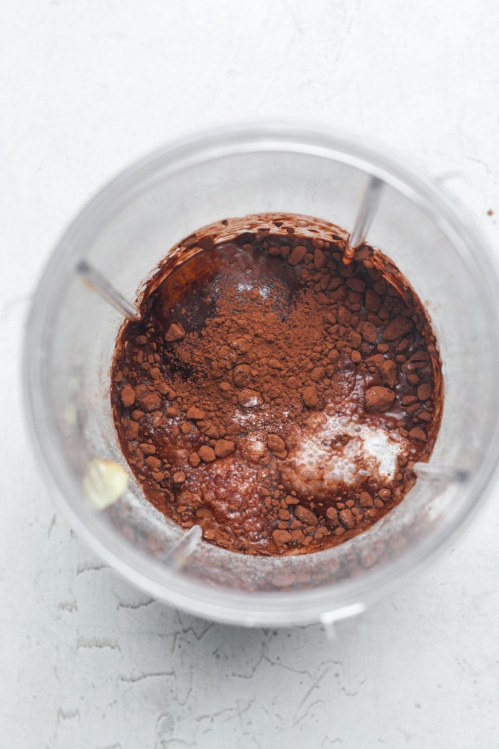 Blender with cocoa powder.