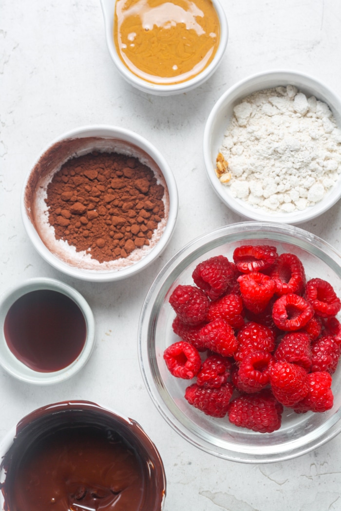 Ingredients for chocolate covered raspberries.