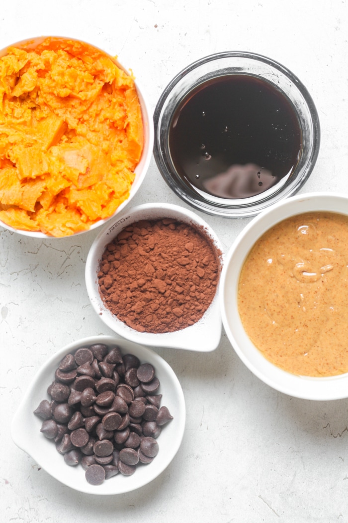 Ingredients for sweet potato brownies.