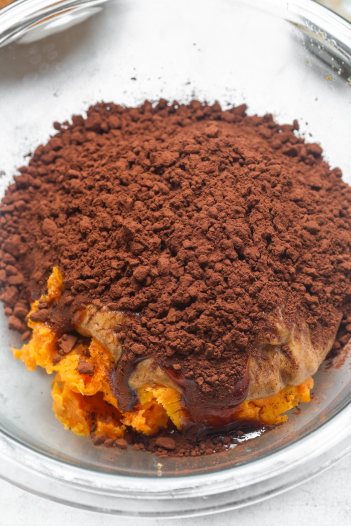 Sweet potato and cocoa in bowl.