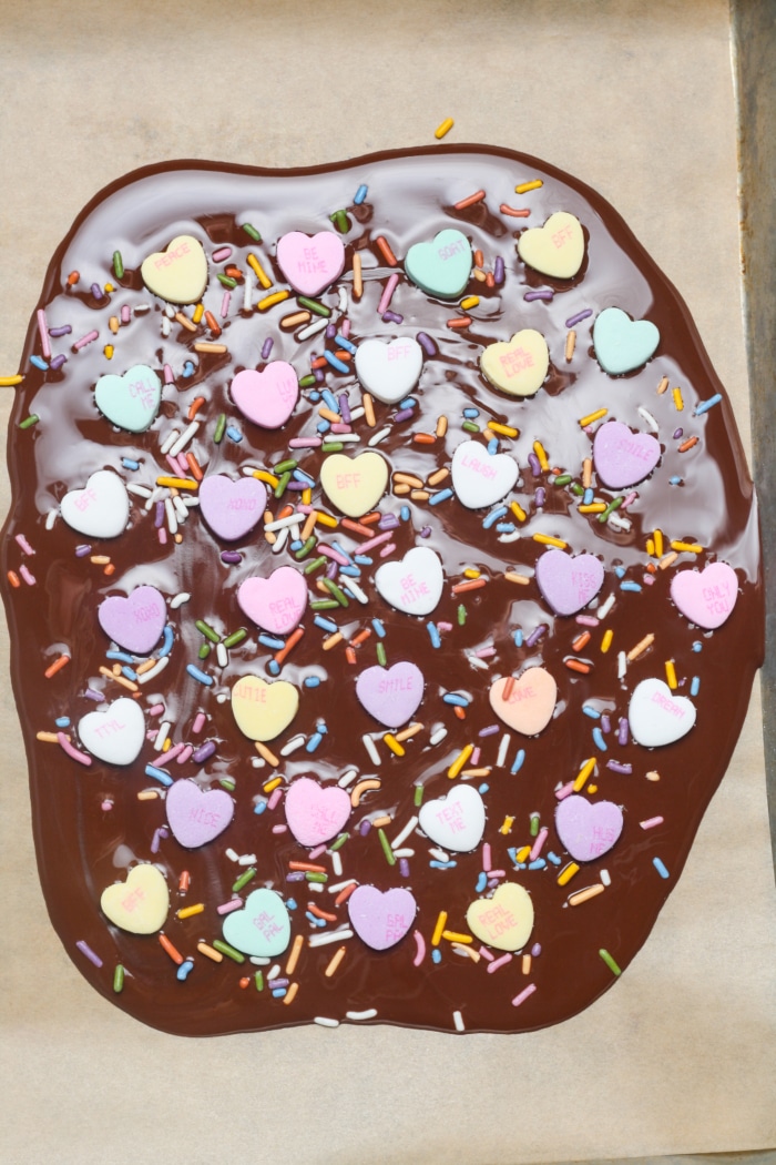 Sweetheart candies with chocolate.