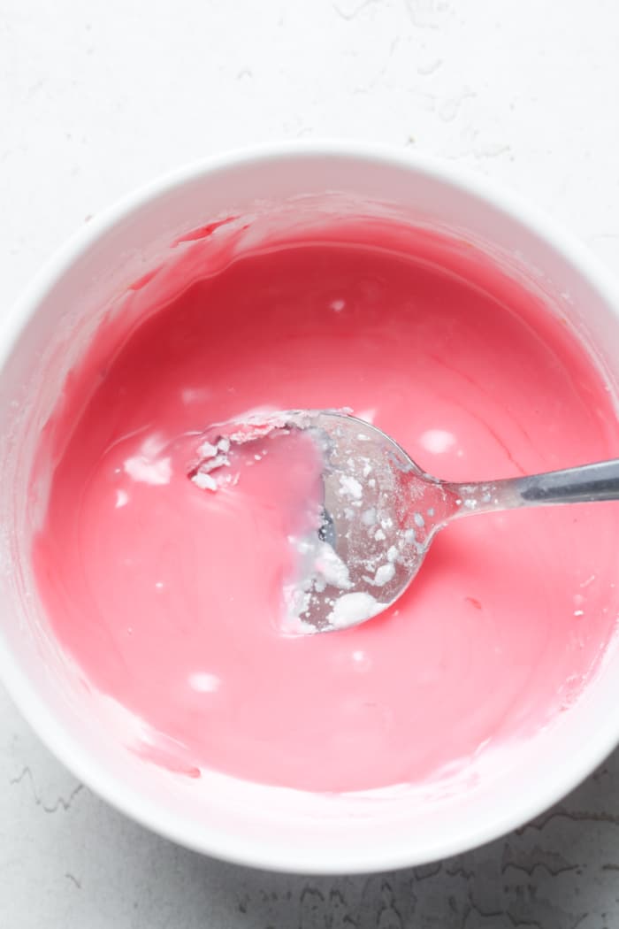Pink glaze in bowl.