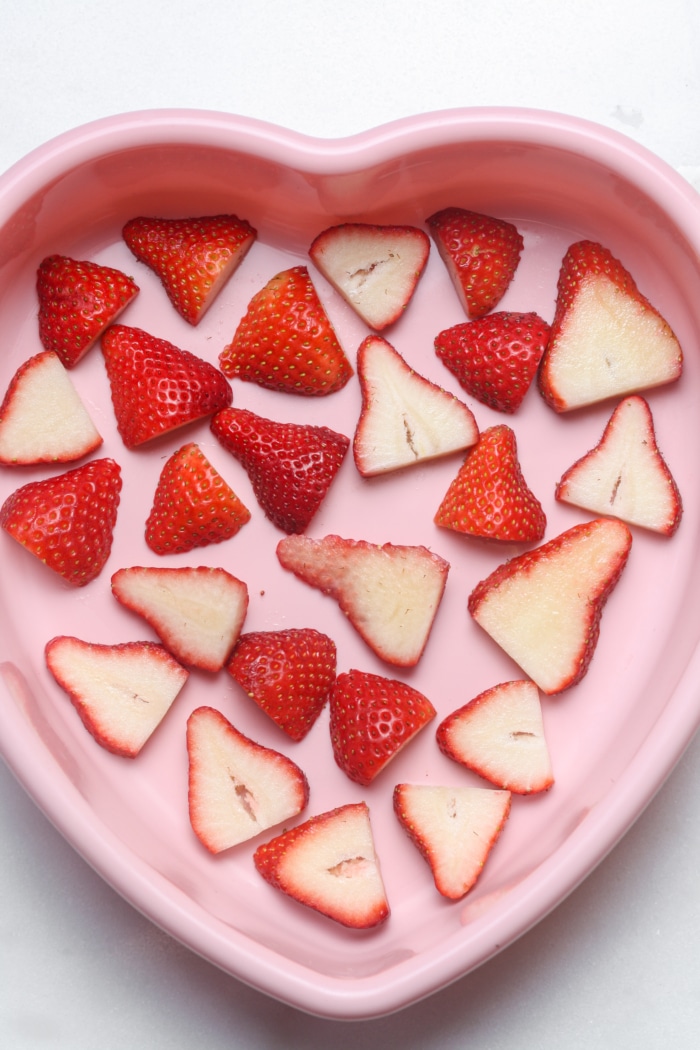 Heart pan with strawberries.
