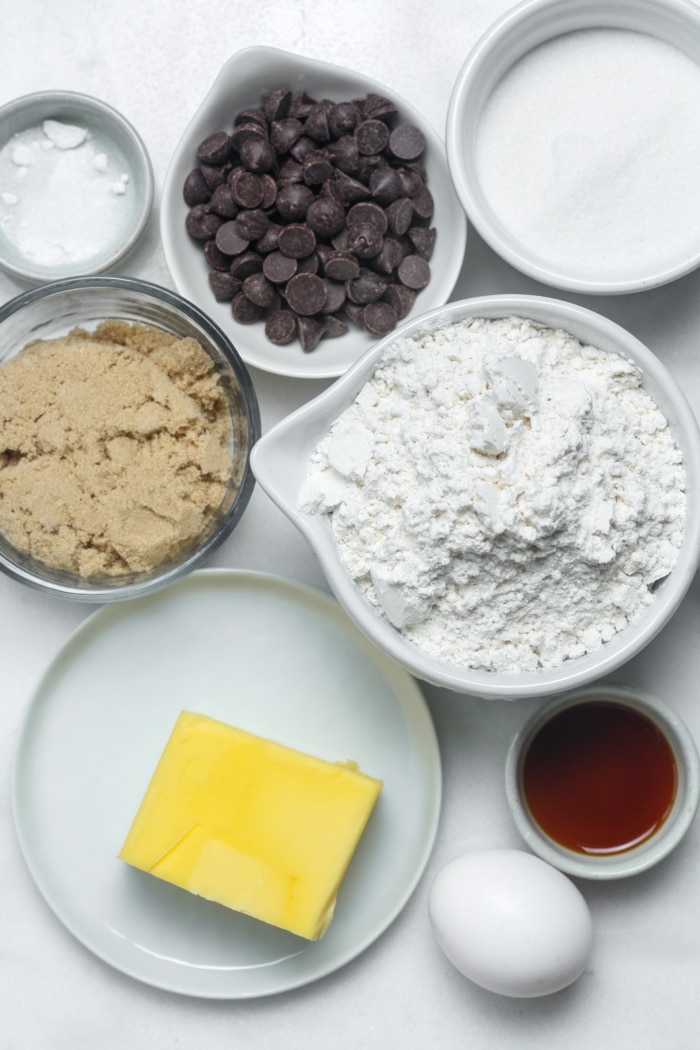 Ingredients for mini chocolate chip cookies.