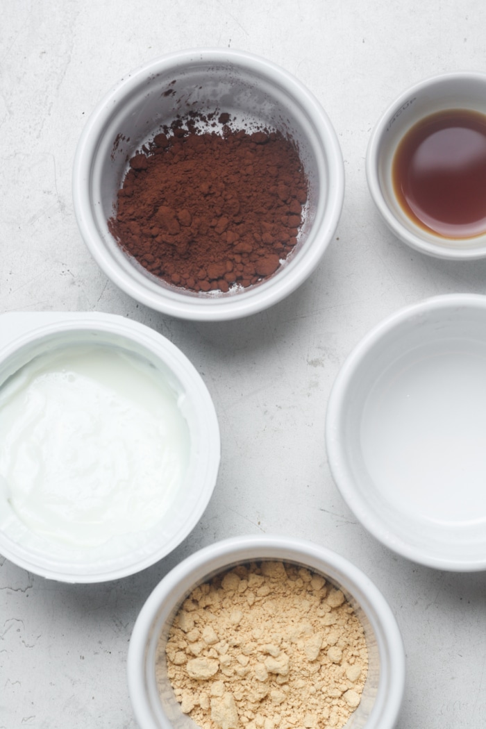 Ingredients for protein chocolate mousse.