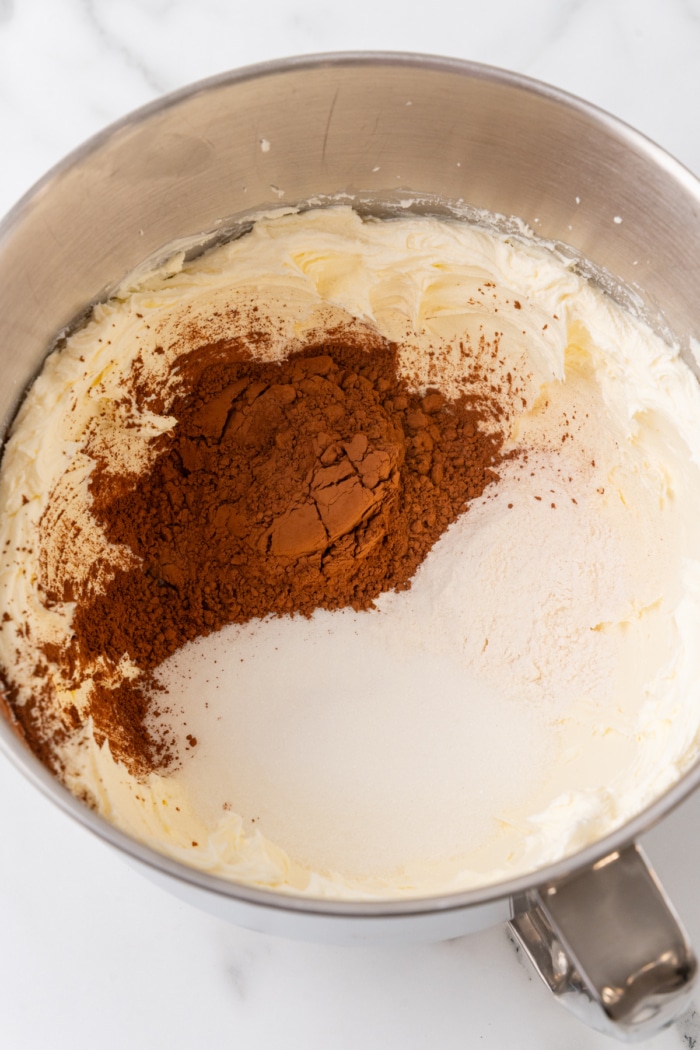 Cocoa powder and cream cheese.
