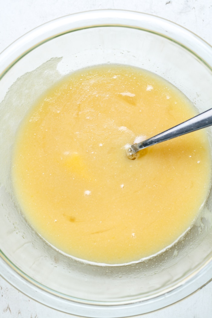 Creamy yellow mixture.