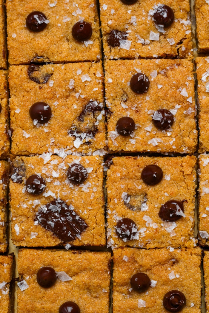 Baked brown butter chocolate chip cookie bars.