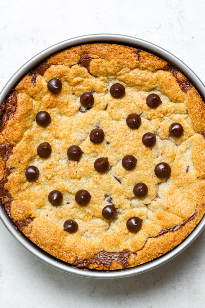 Baked chocolate chip cookie pie.
