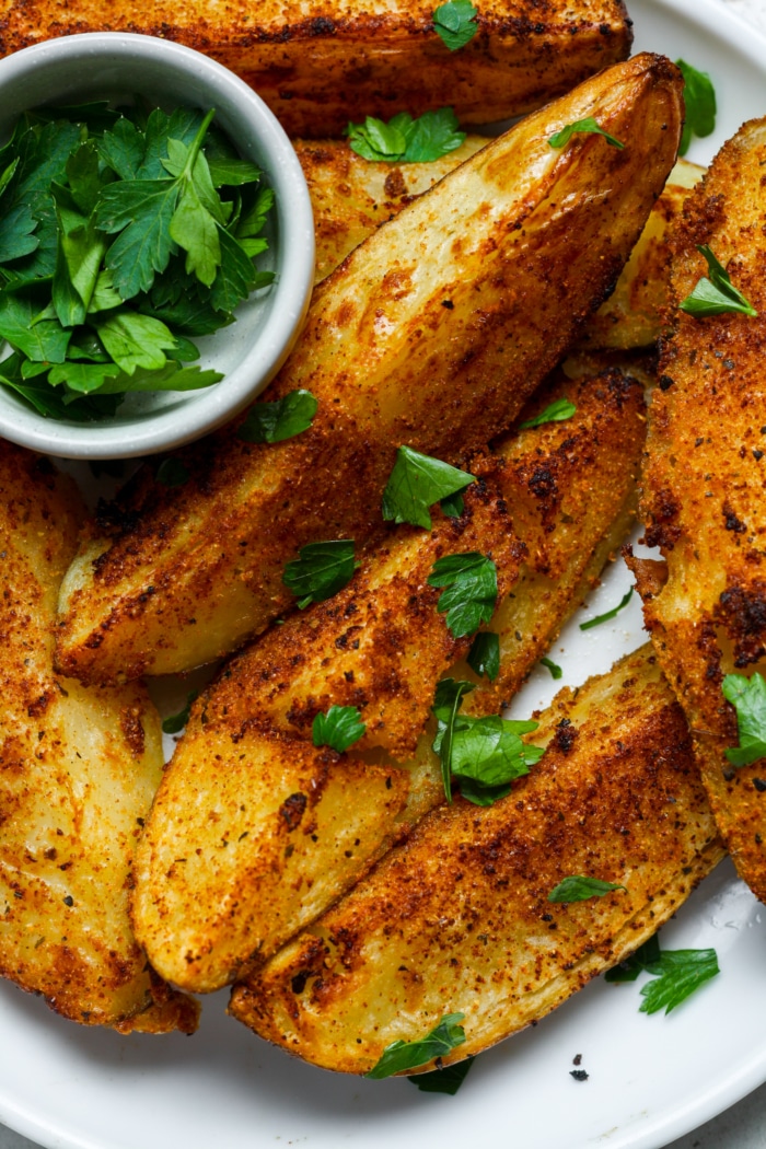 Close up of crispy wedges.