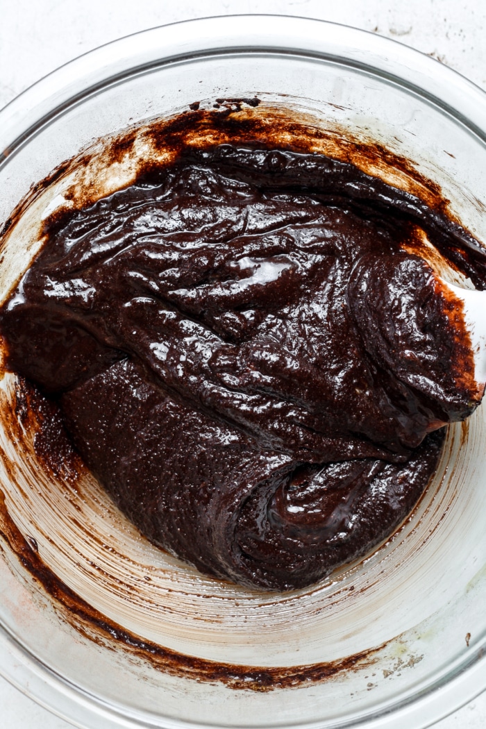 Thick brownie batter.