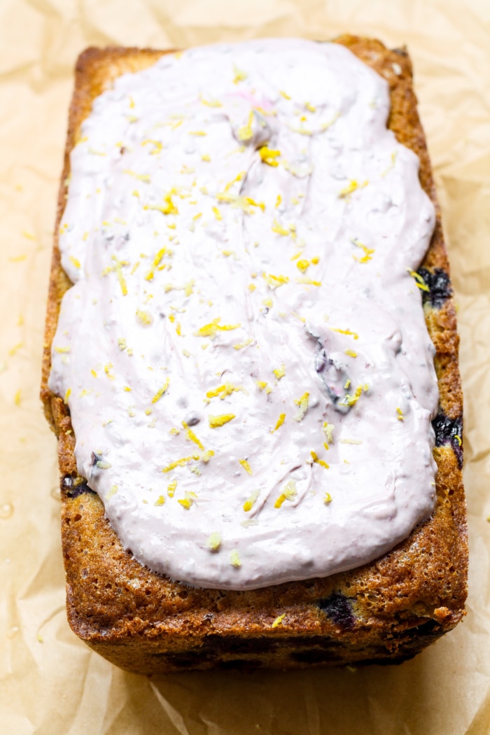 Bread with blueberry frosting.
