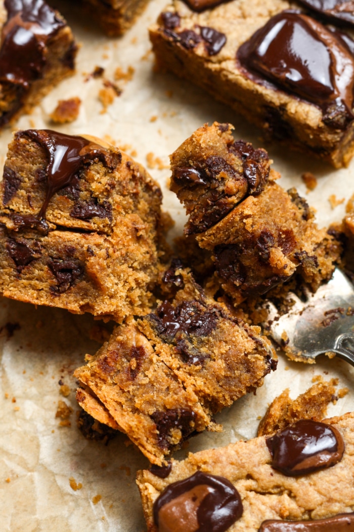 Close up of chocolate chip bars.