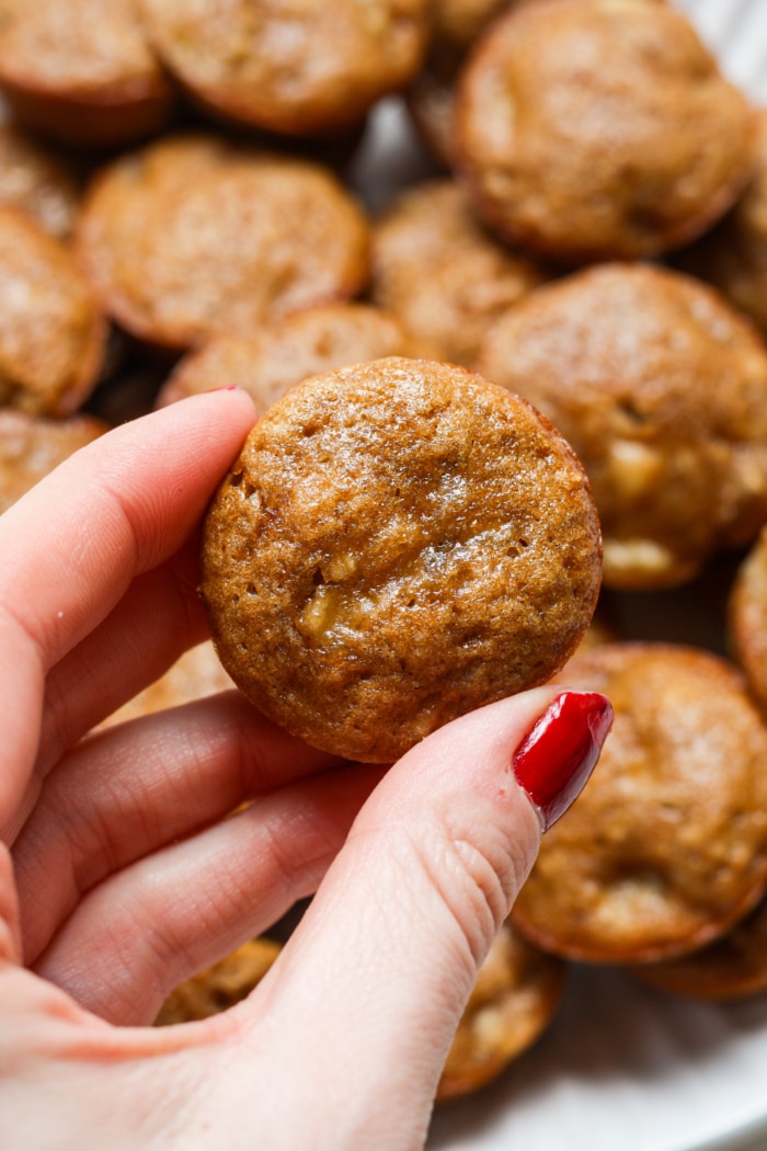 Close up of banana mini muffin.