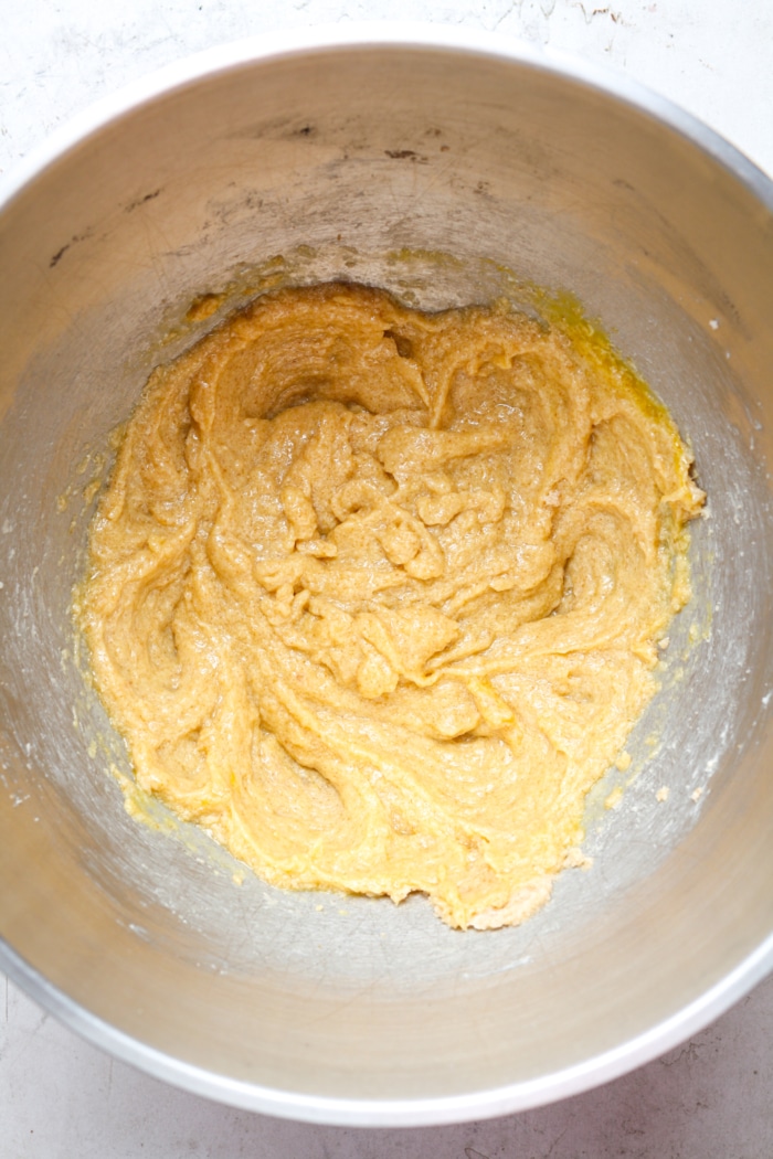 Creamy butter mixture in bowl.