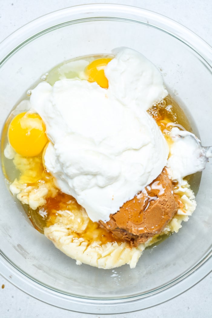 Eggs and Greek yogurt in bowl.