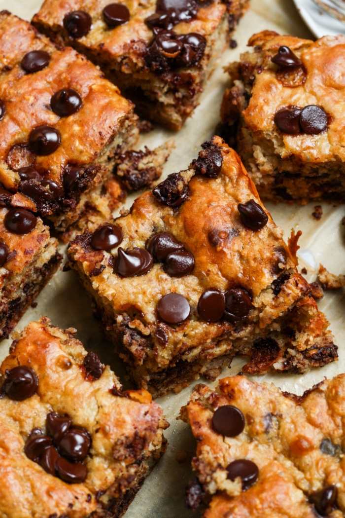 Gooey banana chocolate slices.