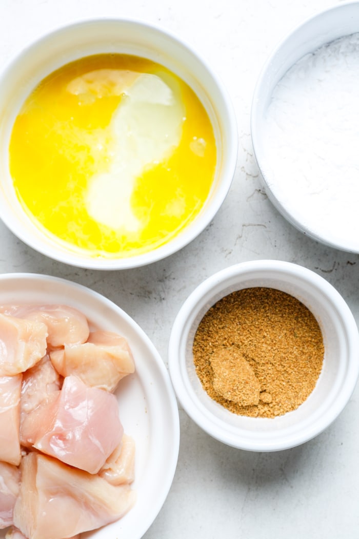 Ingredients for gluten free popcorn chicken.