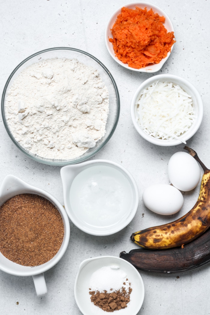 Ingredients for banana bread carrot cake.