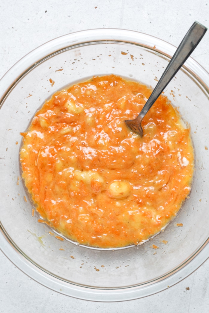 Orange batter in bowl.
