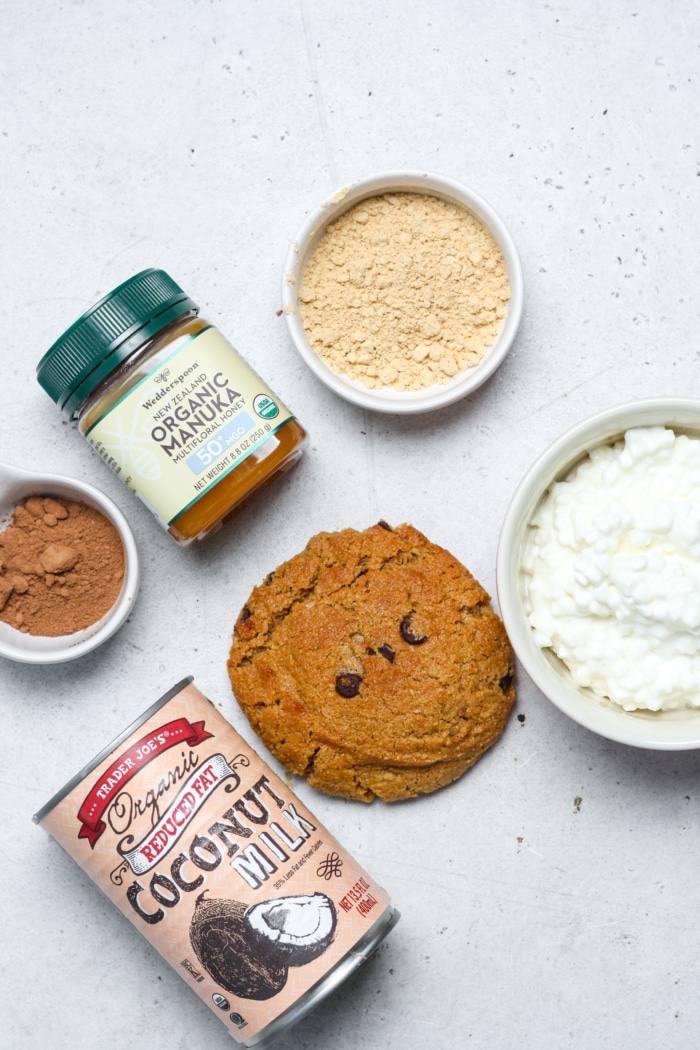 Ingredients for Ninja Creami chocolate ice cream.
