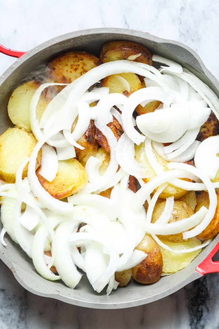 Onions in skillet.