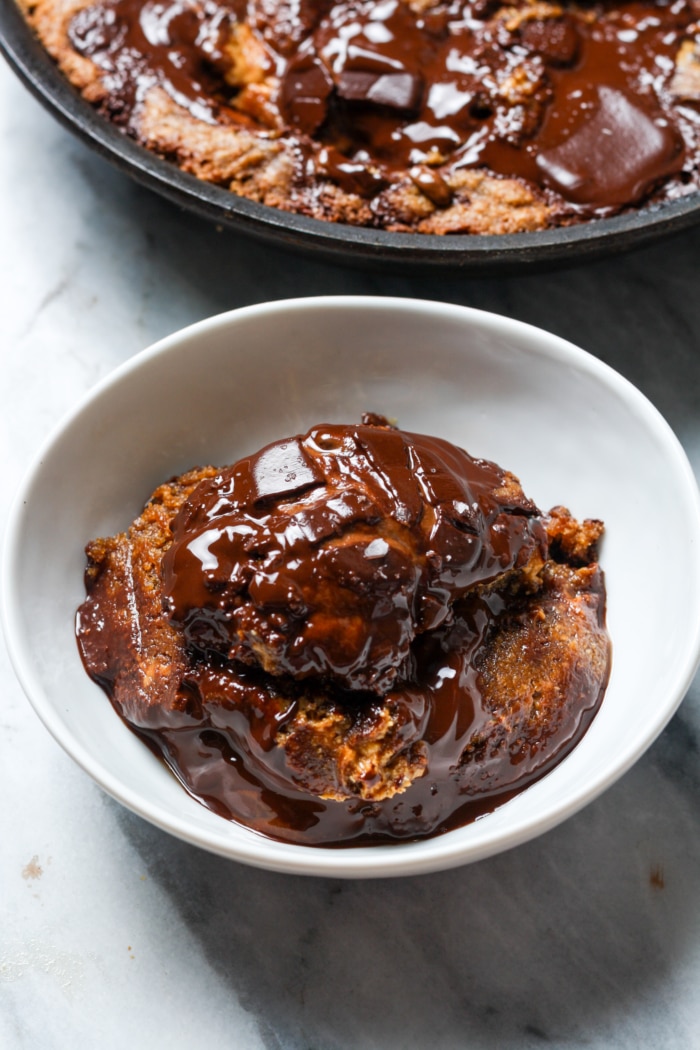 Small bowl with chocolaty dessert.