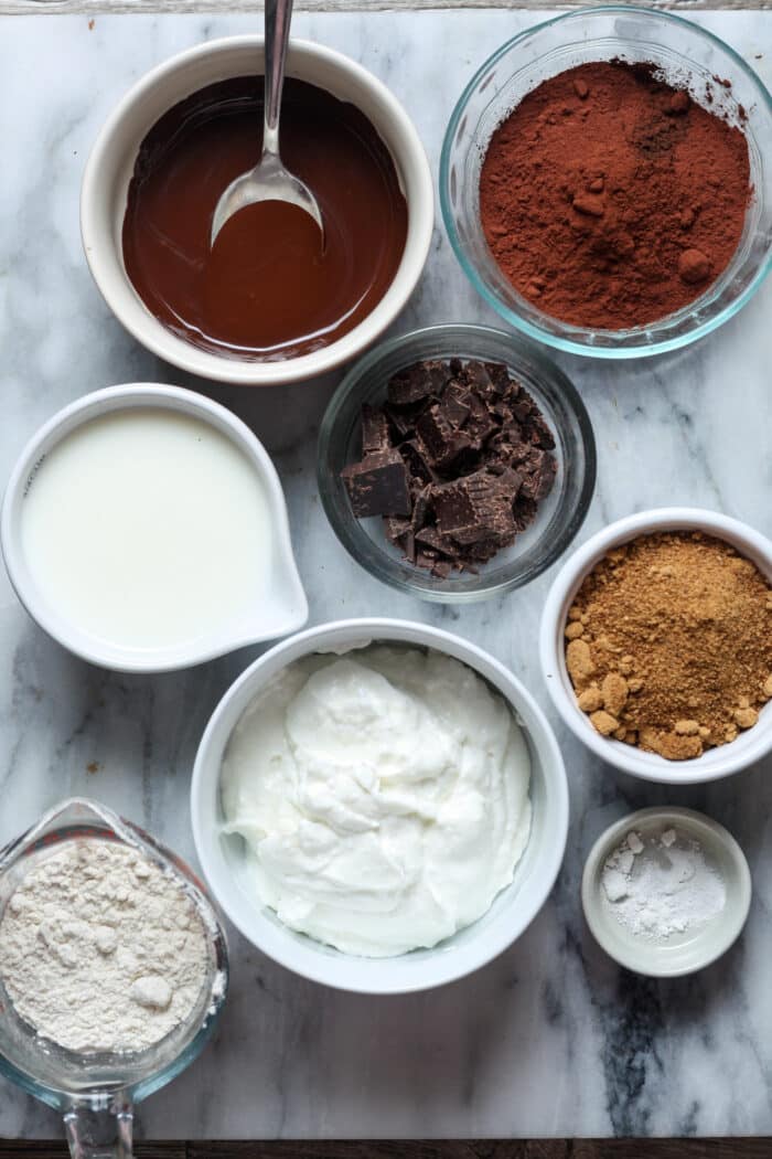 Ingredients for cottage cheese brownies.