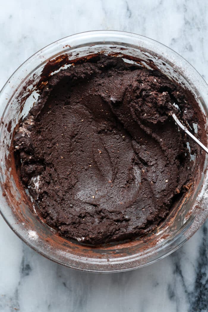 Rich dark chocolate batter.