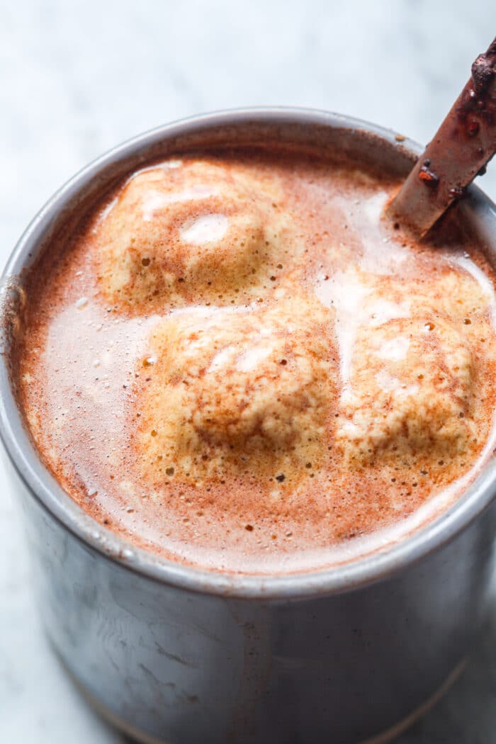 Healthy hot chocolate with marshmallows.
