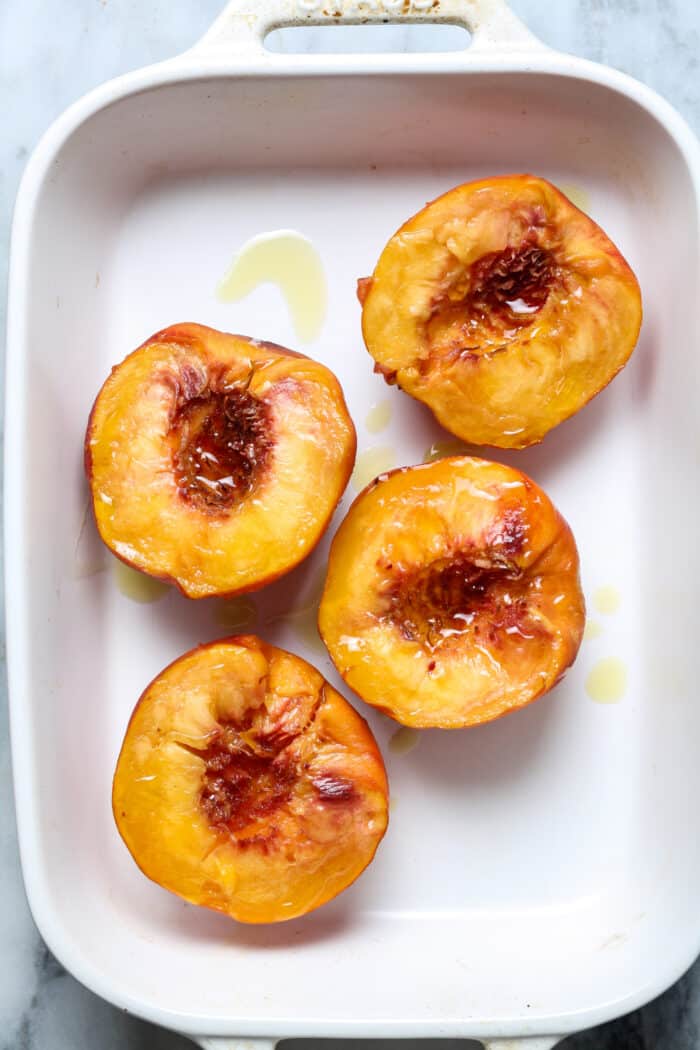 Baking dish with yellow fruit.