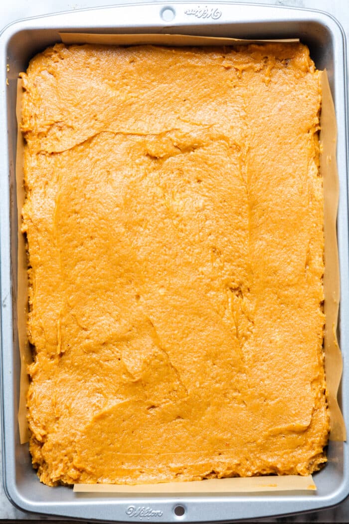 Rectangular pan with batter.