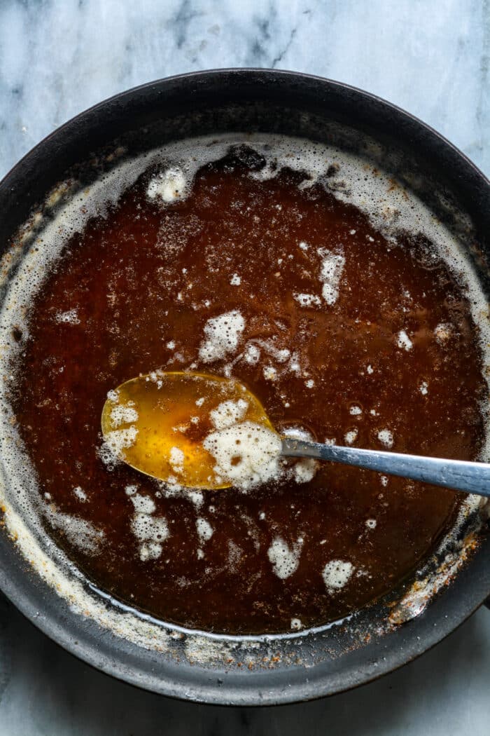 Brown butter in skillet.