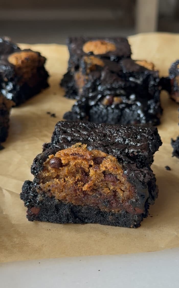Brownie cookie on pan.