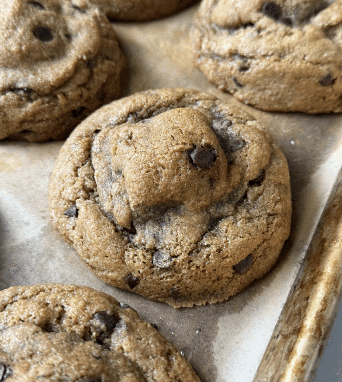 Baked thick cookies.