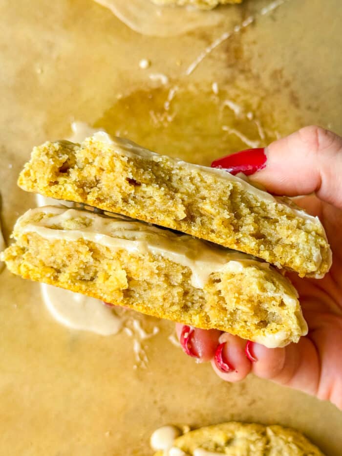 Cross section of iced cookies.