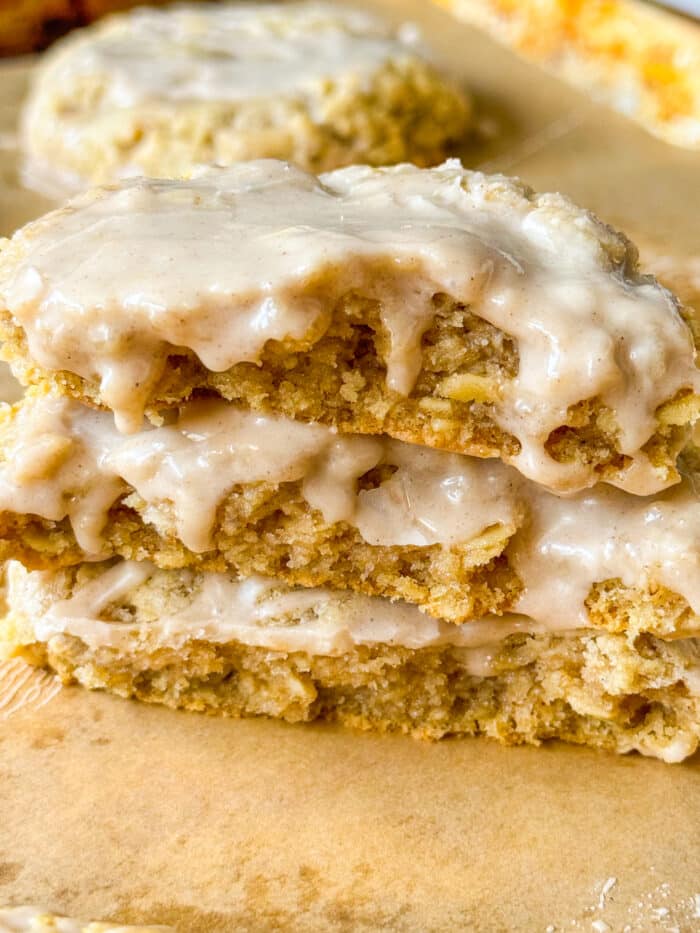 Iced oatmeal cookies.