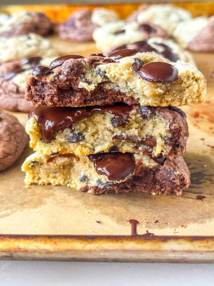 Stack of marble swirl cookies.